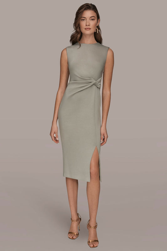 SLEEVELESS CREW-NECK TWIST MIDI SHEATH DRESS