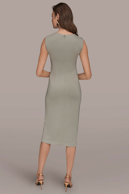 SLEEVELESS CREW-NECK TWIST MIDI SHEATH DRESS