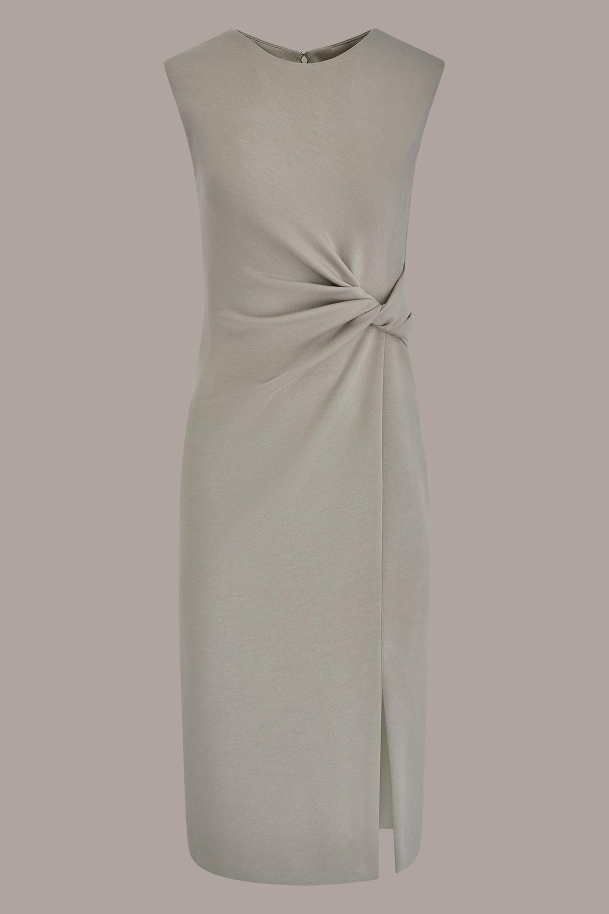 SLEEVELESS CREW-NECK TWIST MIDI SHEATH DRESS