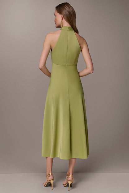 SATIN MIDI A-LINE HALTER DRESS