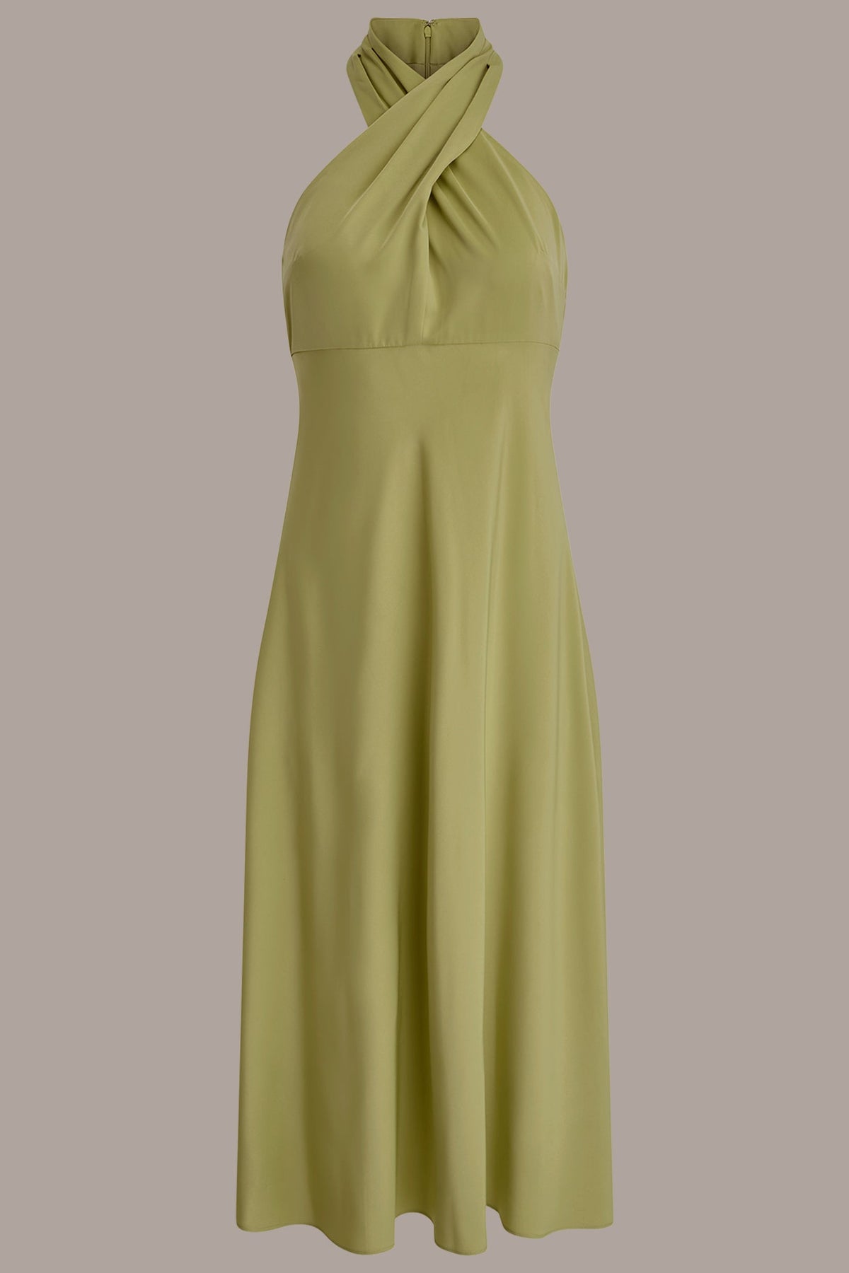 SATIN MIDI A-LINE HALTER DRESS