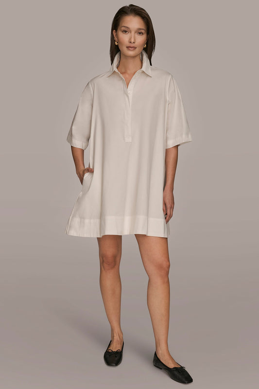 ELBOW-SLEEVE MINI SHIRT DRESS