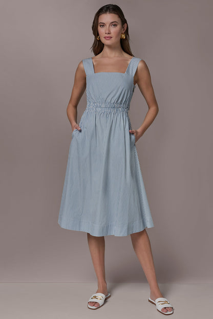 COTTON-POPLIN STRIPE CUTOUT MIDI DRESS