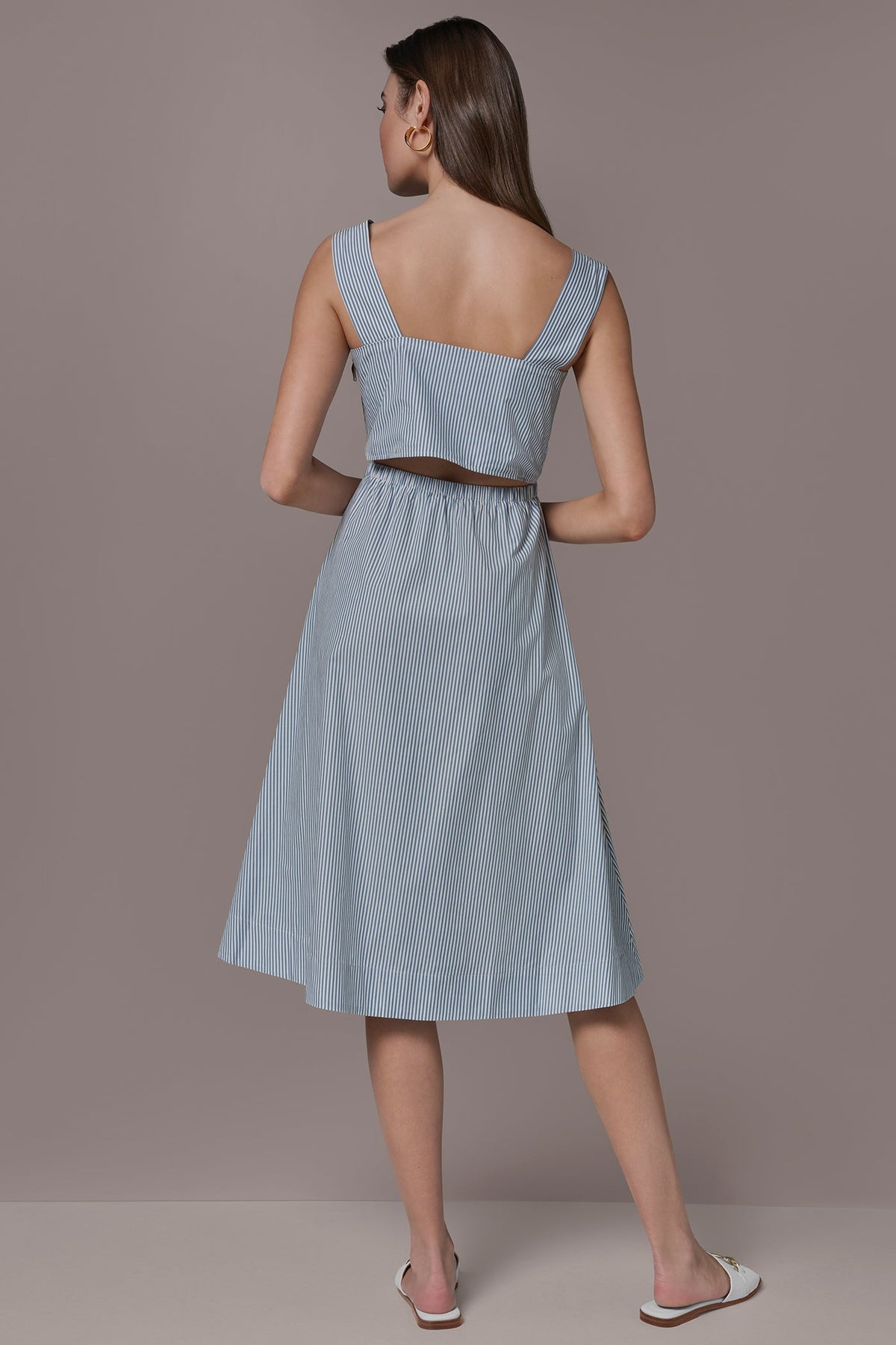COTTON-POPLIN STRIPE CUTOUT MIDI DRESS