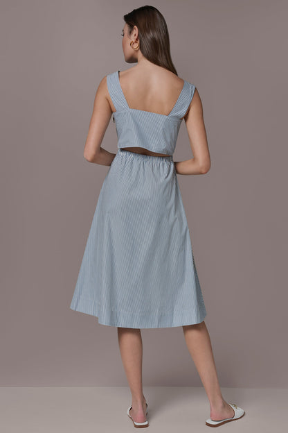 COTTON-POPLIN STRIPE CUTOUT MIDI DRESS