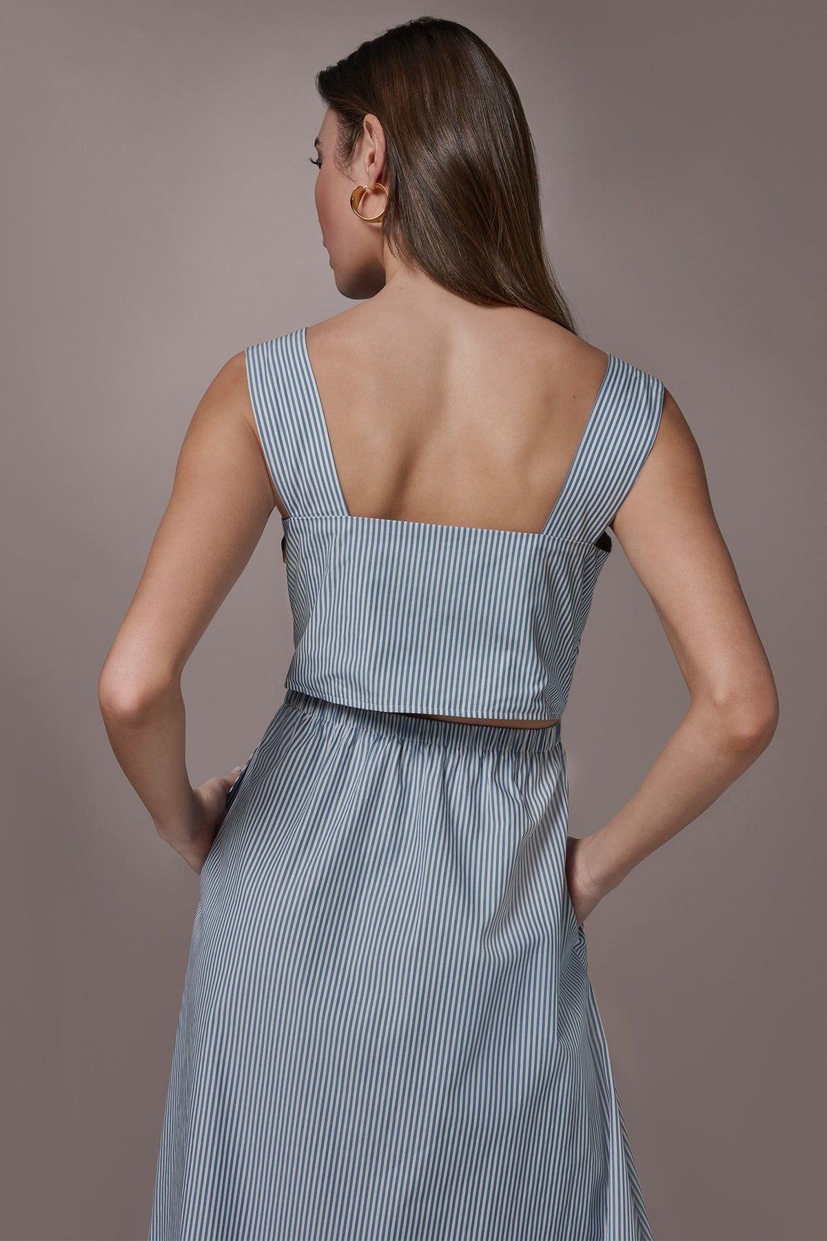 COTTON-POPLIN STRIPE CUTOUT MIDI DRESS