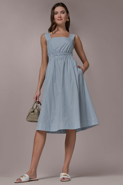 COTTON-POPLIN STRIPE CUTOUT MIDI DRESS
