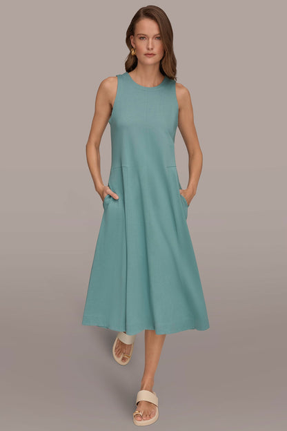 SLEEVELESS MIDI TRAPEZE DRESS