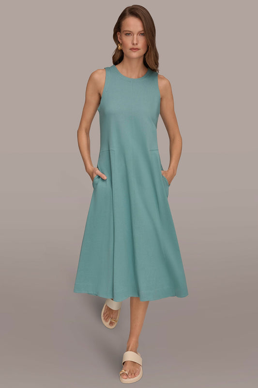 SLEEVELESS MIDI TRAPEZE DRESS
