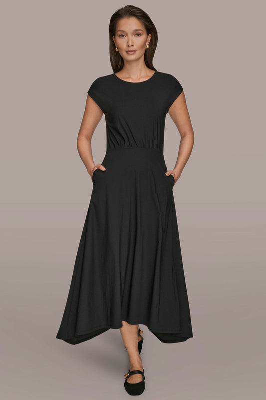 THE MODERN TRAVEL MIDI FIT AND FLARE DRESS