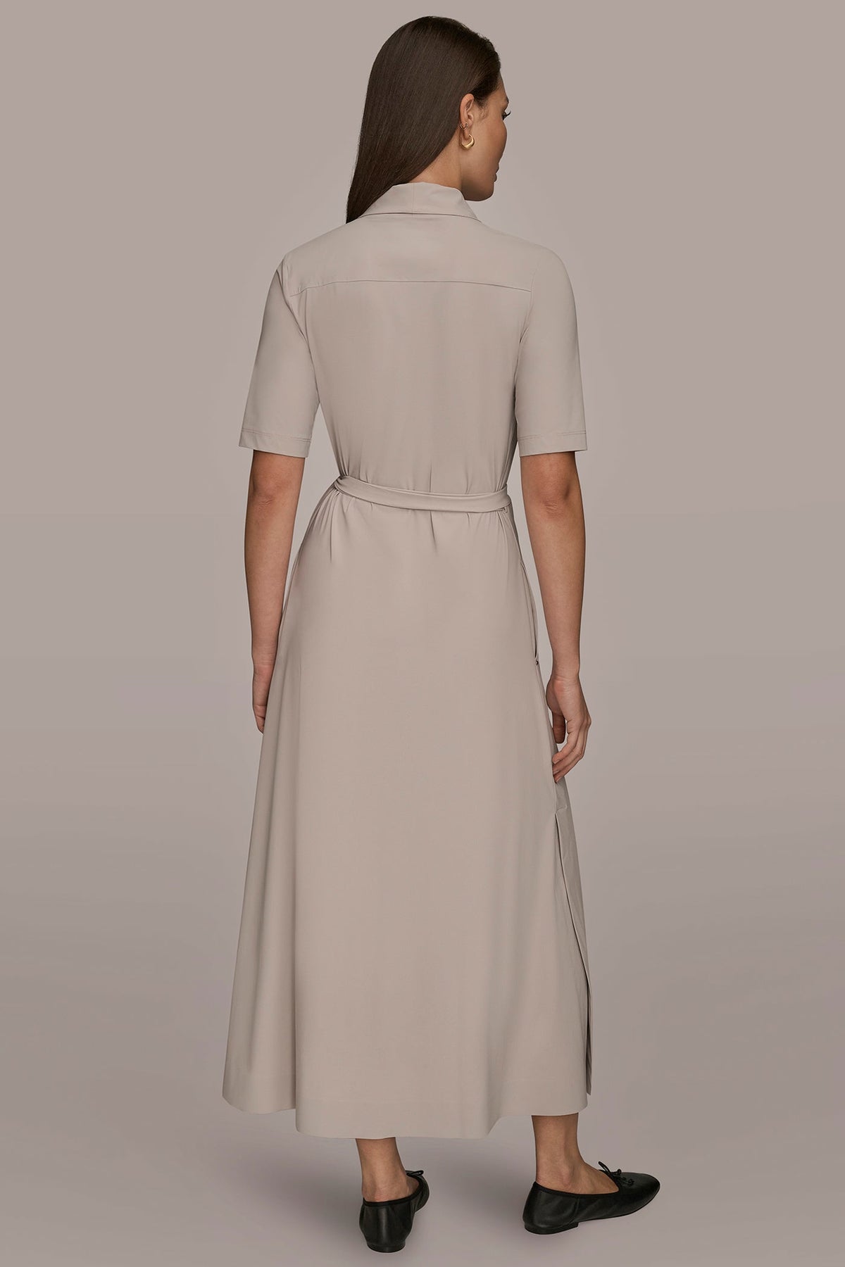 THE MODERN TRAVEL ELBOW-SLEEVE MIDI WRAP DRESS