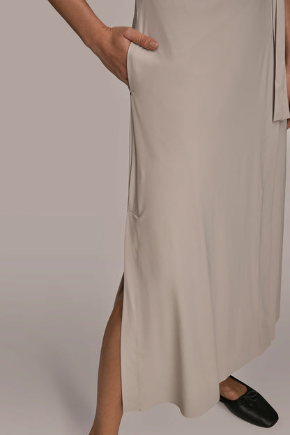 THE MODERN TRAVEL ELBOW-SLEEVE MIDI WRAP DRESS