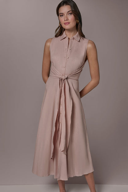 LINEN-BLEND MIDI SHIRT DRESS