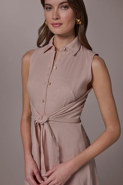 LINEN-BLEND MIDI SHIRT DRESS