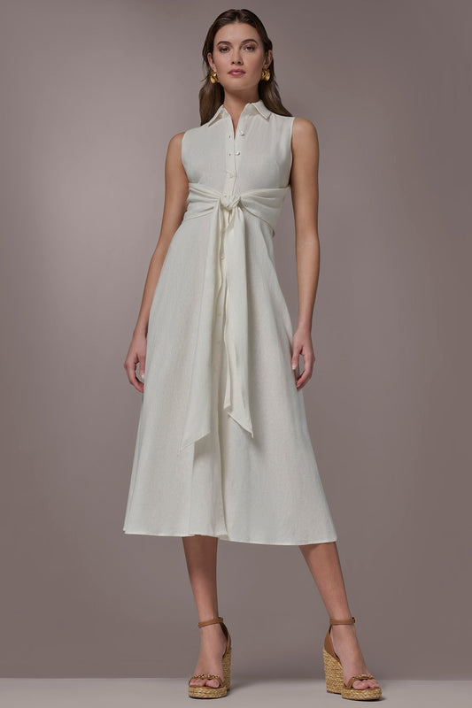 LINEN-BLEND MIDI SHIRT DRESS