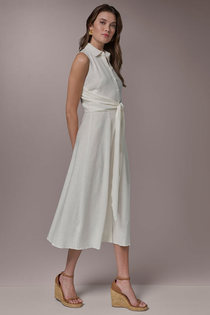 LINEN-BLEND MIDI SHIRT DRESS