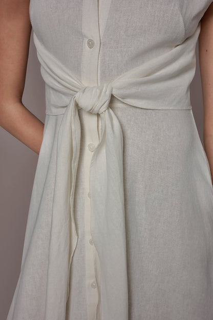 LINEN-BLEND MIDI SHIRT DRESS