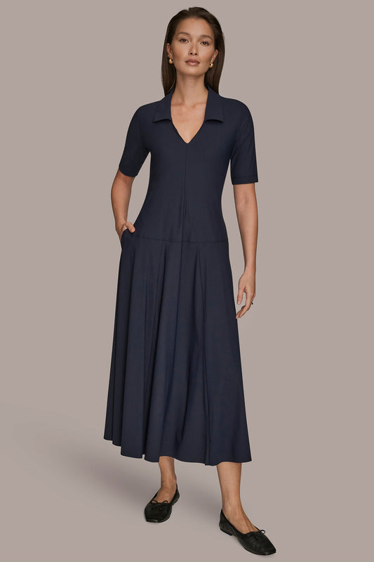 THE MODERN TRAVEL ELBOW SLEEVE MIDI POLO DRESS