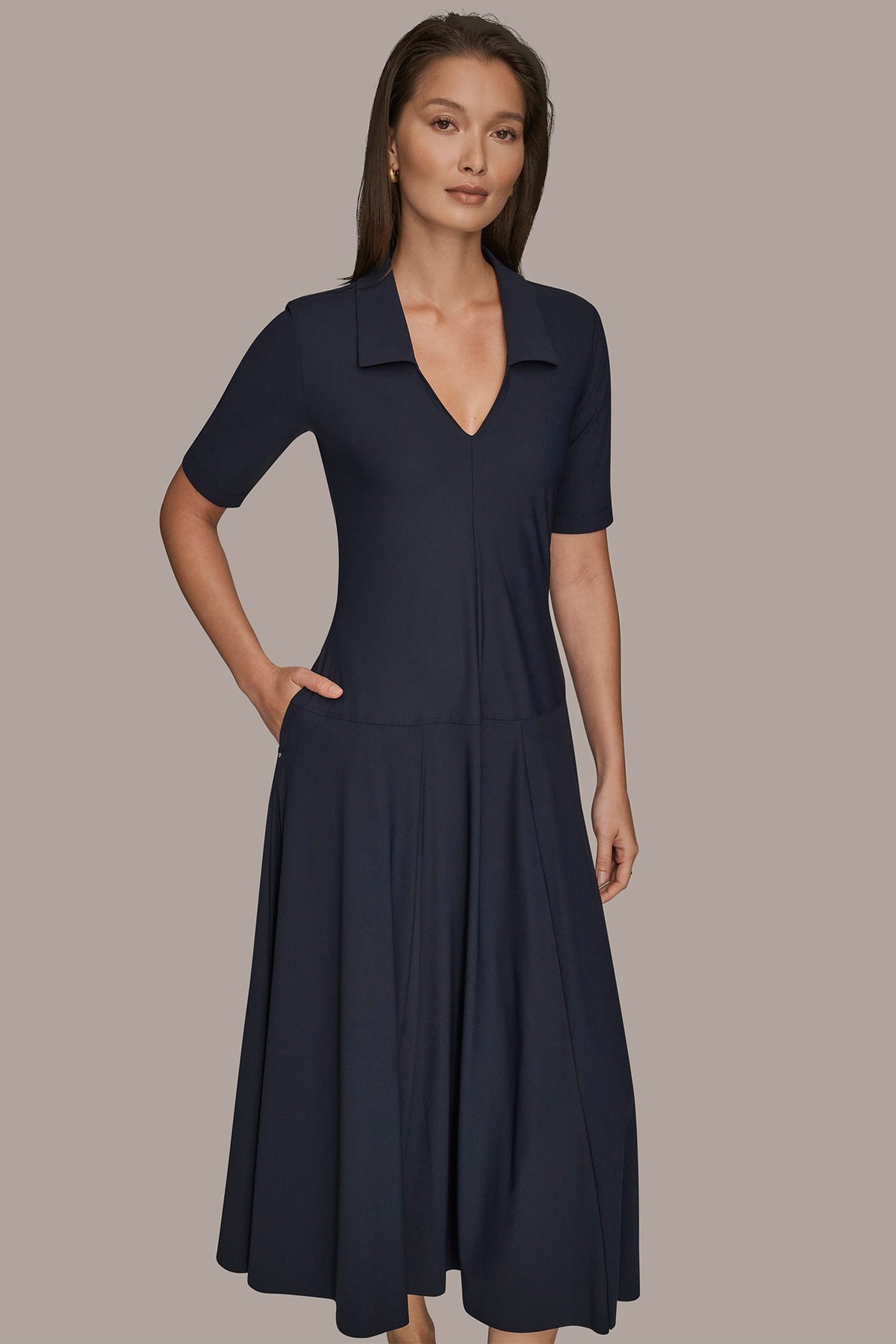 THE MODERN TRAVEL ELBOW SLEEVE MIDI POLO DRESS