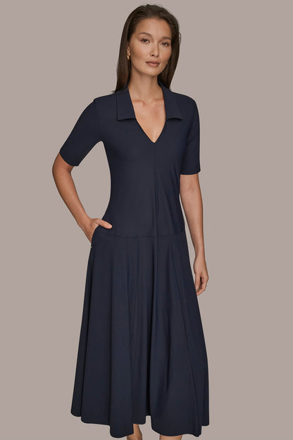 THE MODERN TRAVEL ELBOW SLEEVE MIDI POLO DRESS