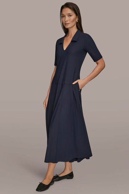 THE MODERN TRAVEL ELBOW SLEEVE MIDI POLO DRESS