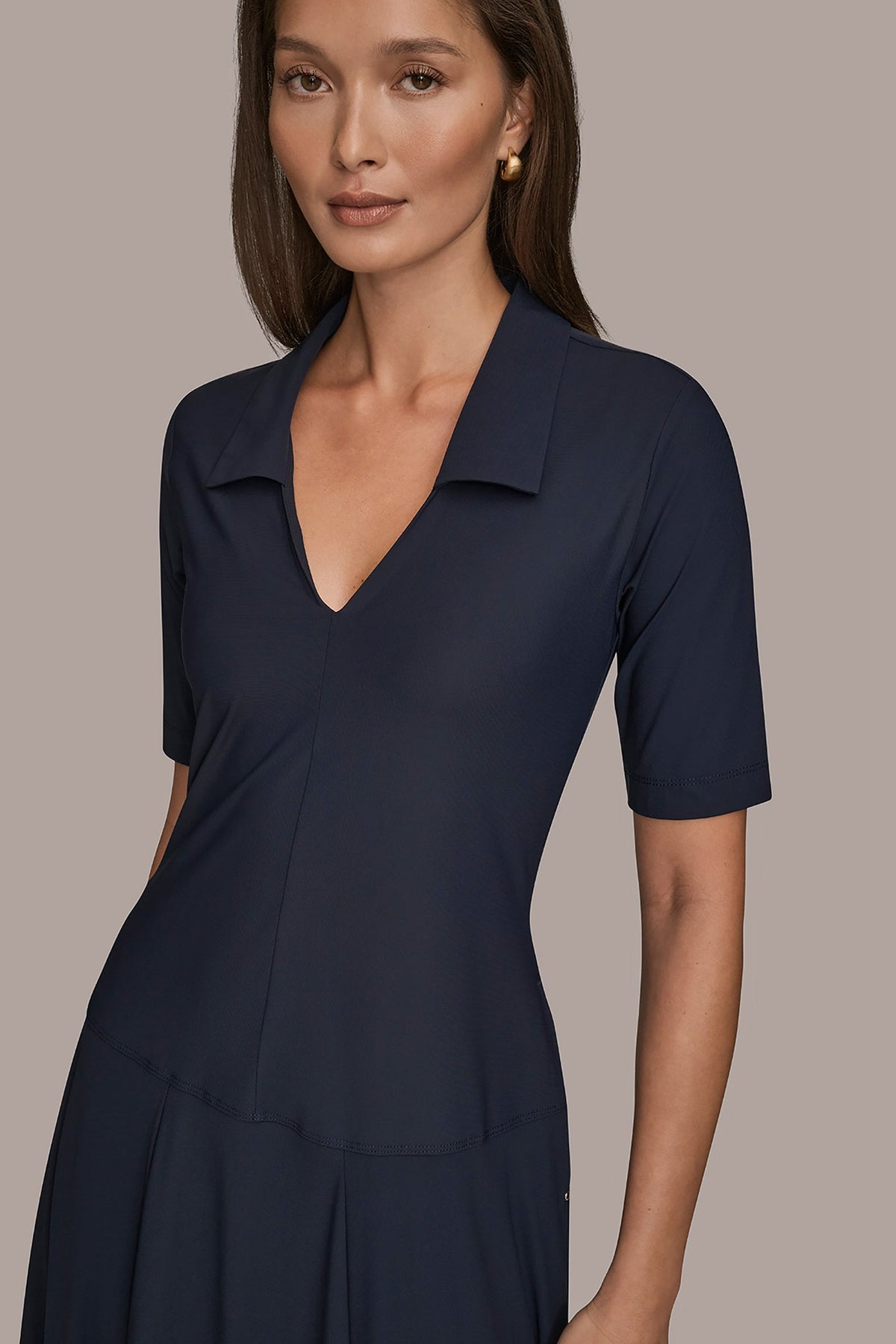 THE MODERN TRAVEL ELBOW SLEEVE MIDI POLO DRESS