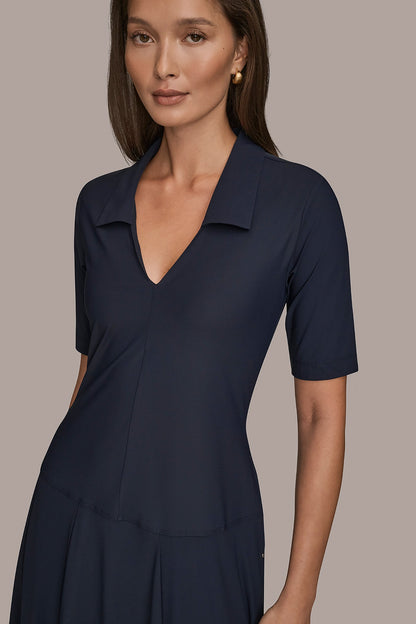 THE MODERN TRAVEL ELBOW SLEEVE MIDI POLO DRESS