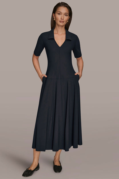 THE MODERN TRAVEL ELBOW SLEEVE MIDI POLO DRESS