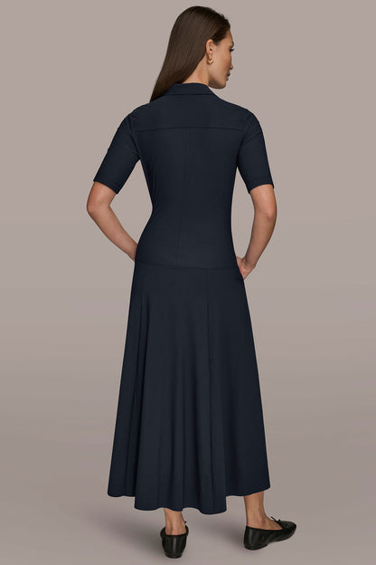 THE MODERN TRAVEL ELBOW SLEEVE MIDI POLO DRESS