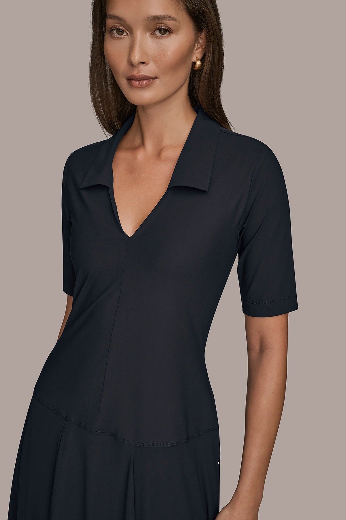 THE MODERN TRAVEL ELBOW SLEEVE MIDI POLO DRESS