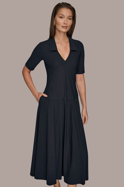 THE MODERN TRAVEL ELBOW SLEEVE MIDI POLO DRESS