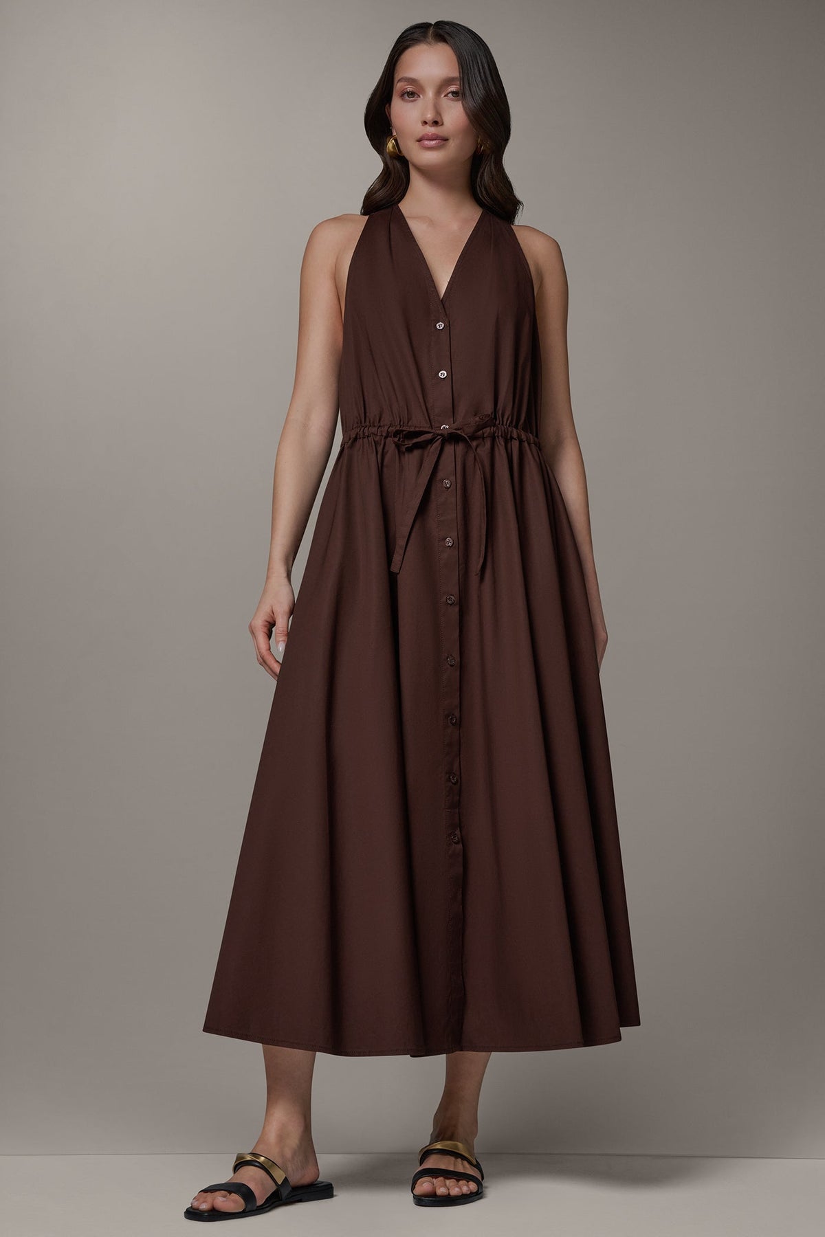 SLEEVELESS MIDI HALTER DRESS