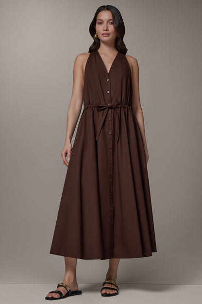 SLEEVELESS MIDI HALTER DRESS