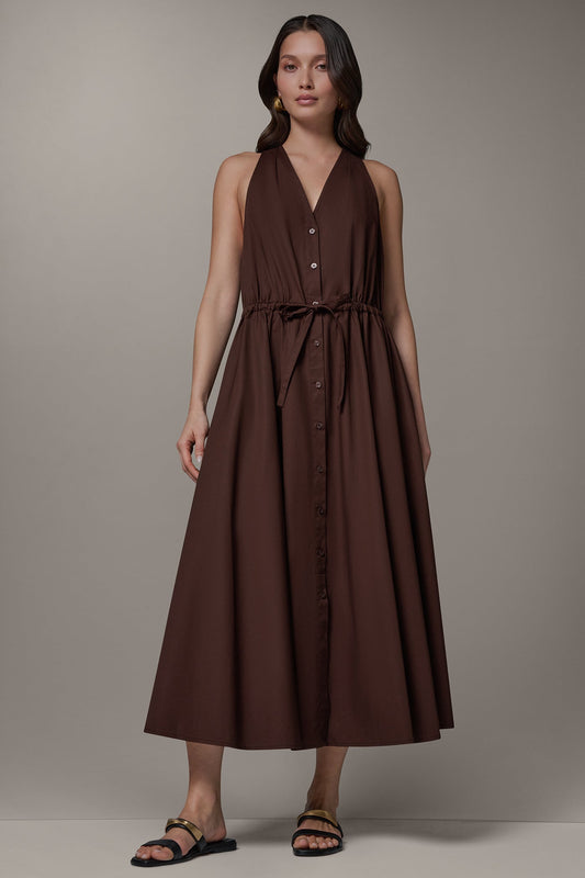 SLEEVELESS MIDI HALTER DRESS