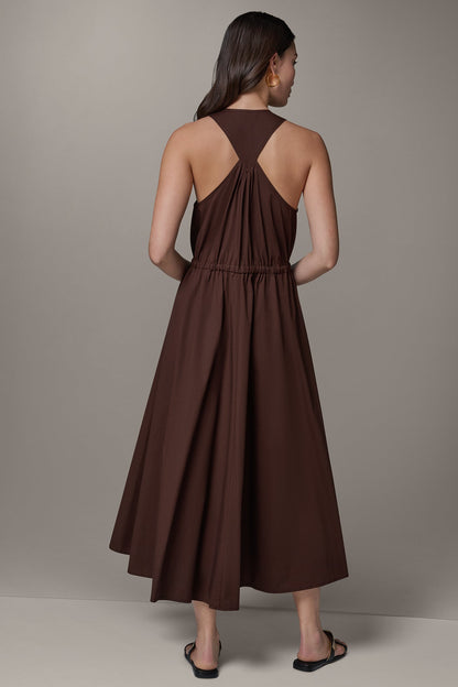 SLEEVELESS MIDI HALTER DRESS