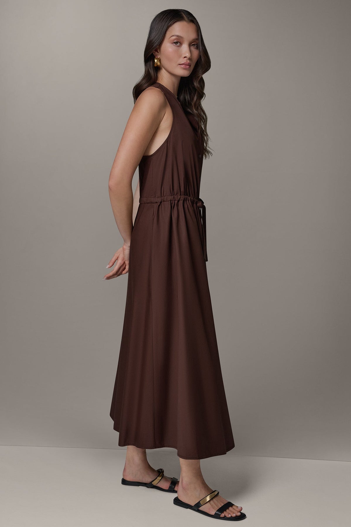 SLEEVELESS MIDI HALTER DRESS