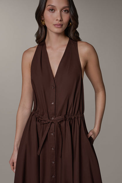 SLEEVELESS MIDI HALTER DRESS