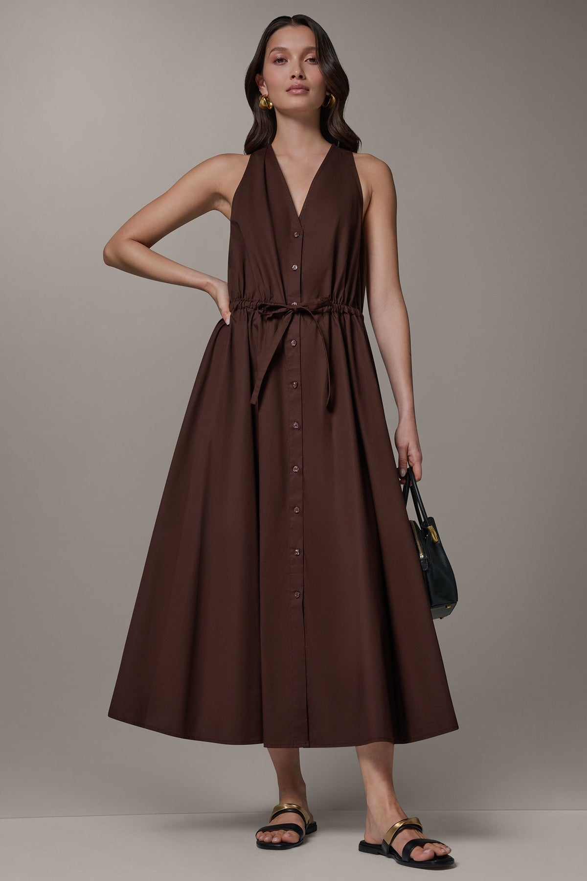SLEEVELESS MIDI HALTER DRESS