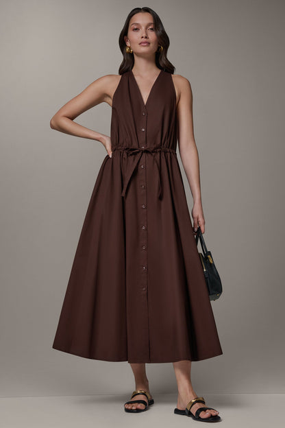 SLEEVELESS MIDI HALTER DRESS