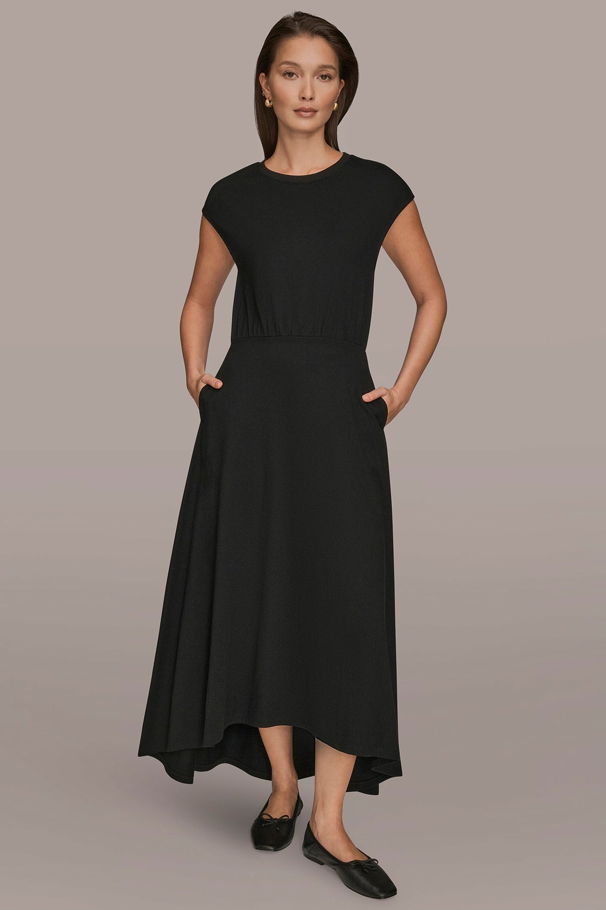 CAP SLEEVE CREW NECK DRESS