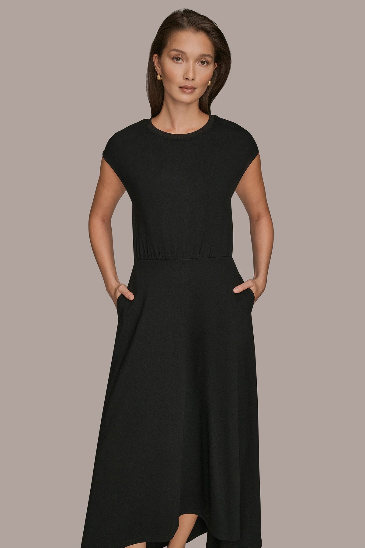 CAP SLEEVE CREW NECK DRESS