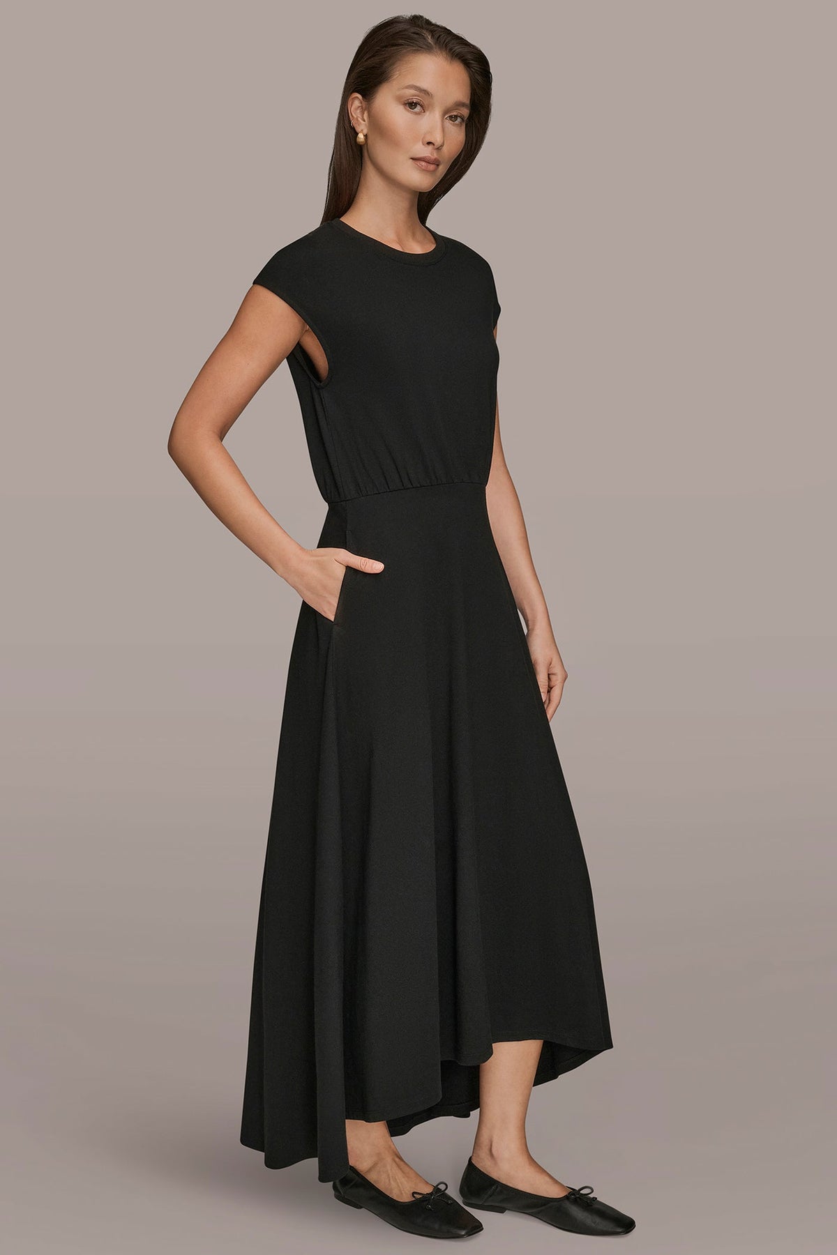 CAP SLEEVE CREW NECK DRESS