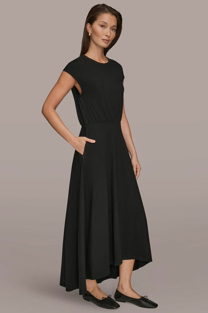 CAP SLEEVE CREW NECK DRESS