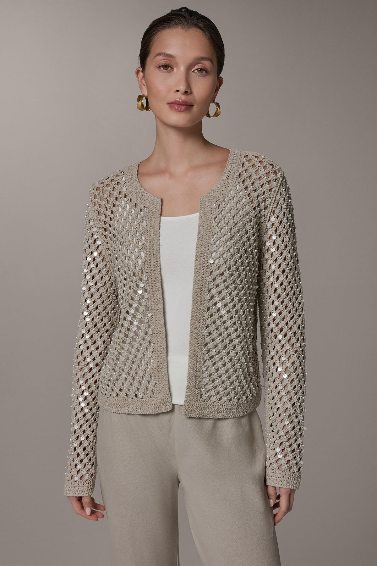 LONG SLEEVE PEARL SEQUIN CARDIGAN