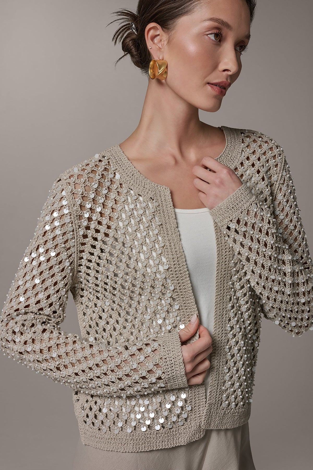 LONG SLEEVE PEARL SEQUIN CARDIGAN