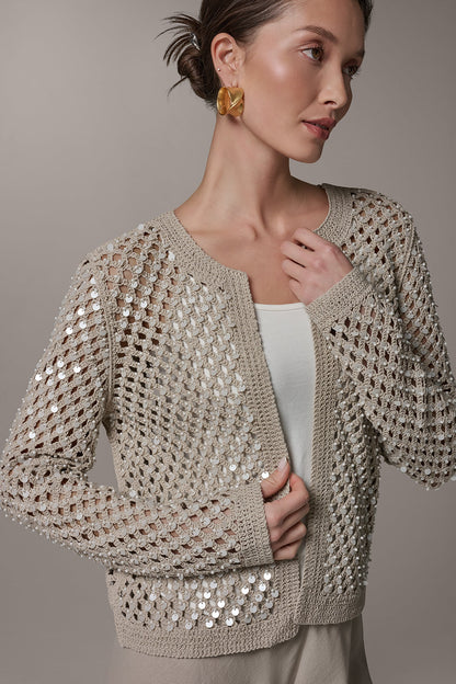 LONG SLEEVE PEARL SEQUIN CARDIGAN