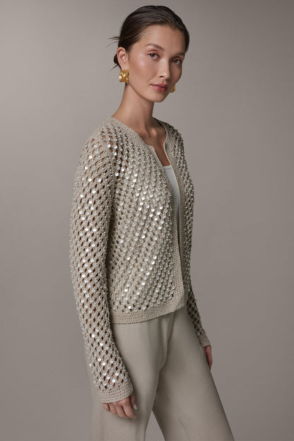 LONG SLEEVE PEARL SEQUIN CARDIGAN