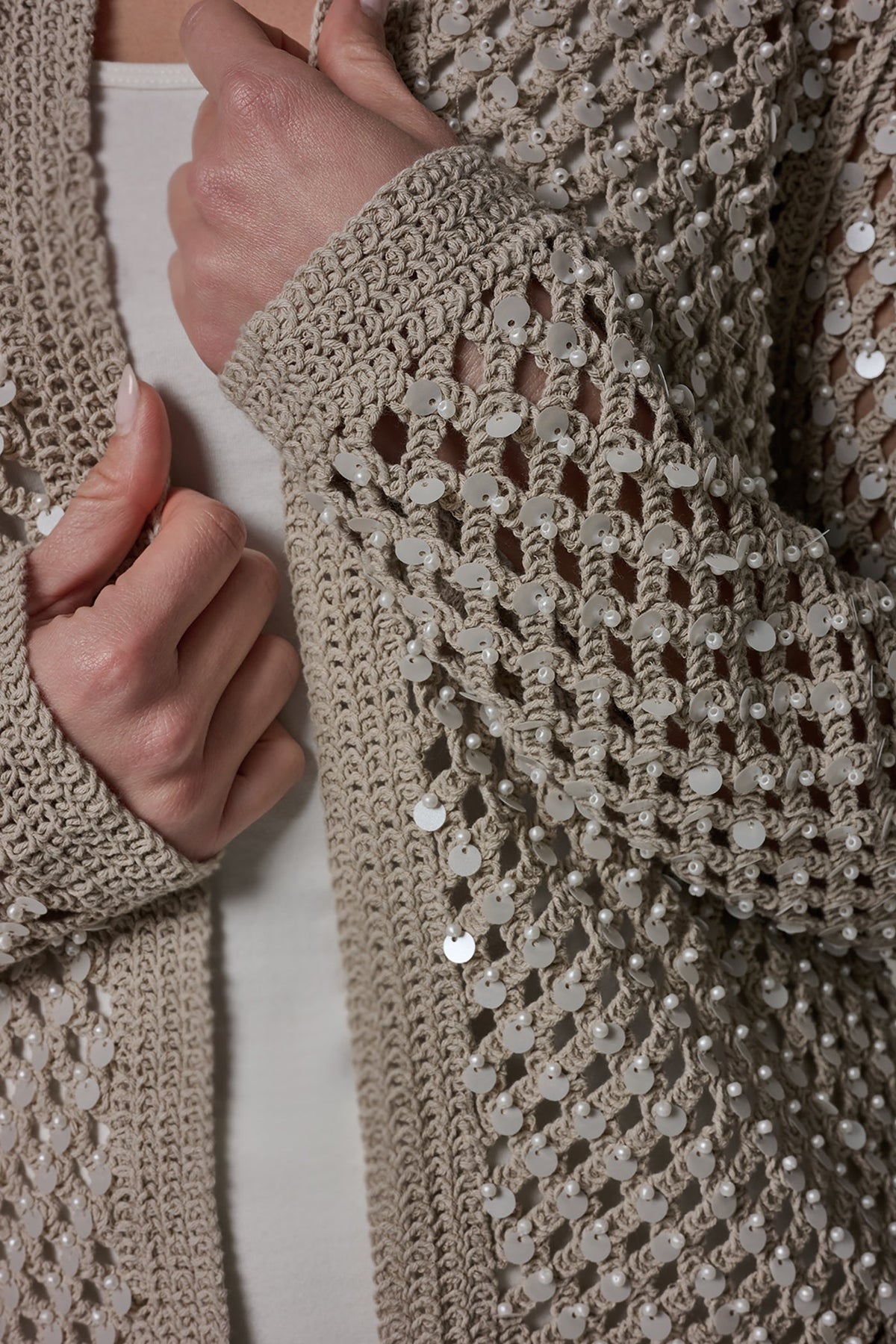 LONG SLEEVE PEARL SEQUIN CARDIGAN