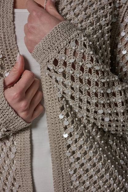 LONG SLEEVE PEARL SEQUIN CARDIGAN