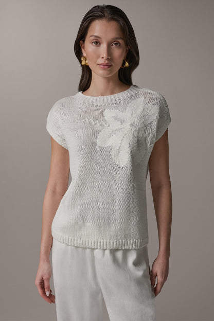SLEEVELESS FLORAL SWEATER